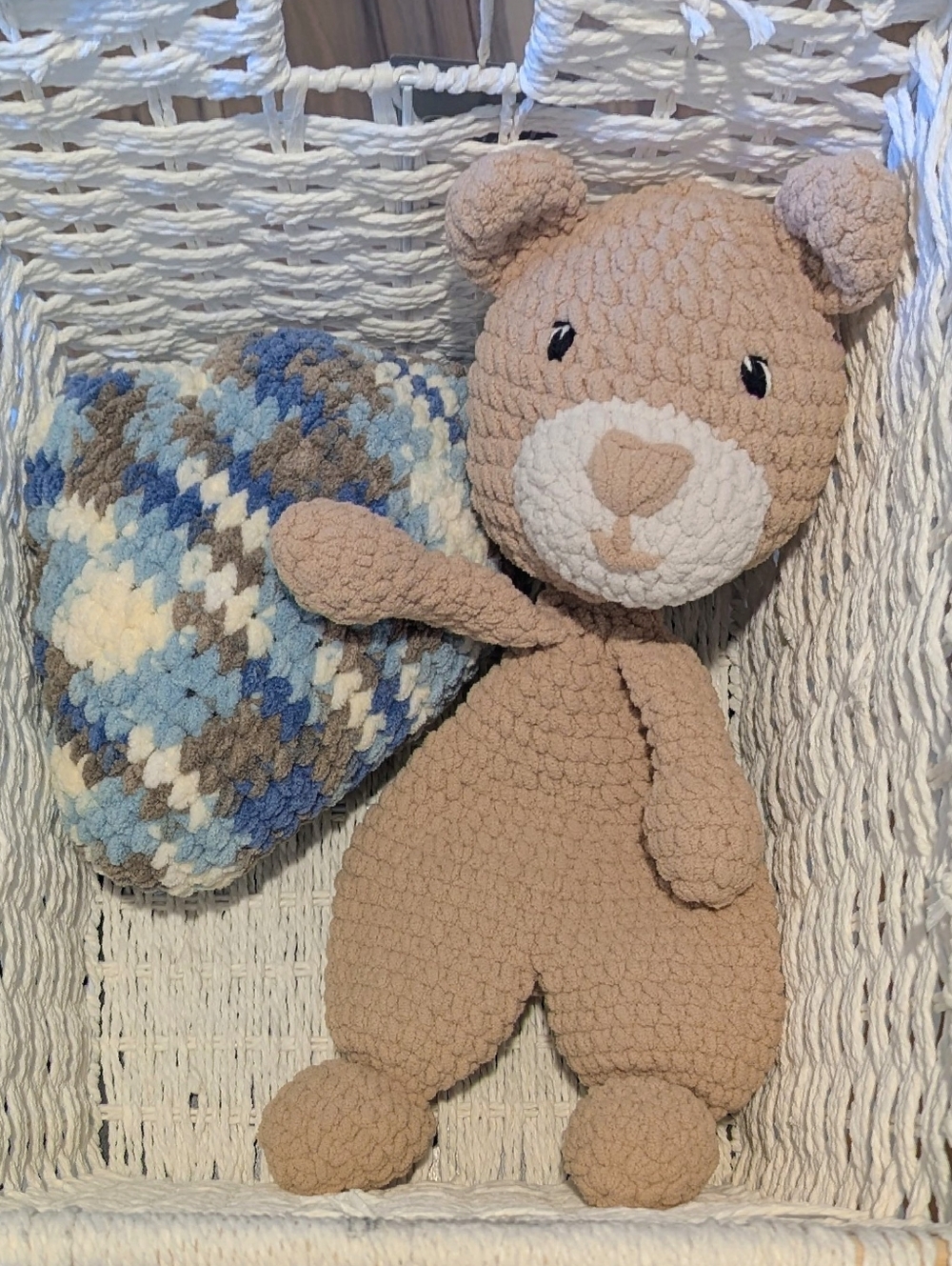 NEW Handmade Crochet Bear Lovey/Snuggler – Soft Plush Security Blanket